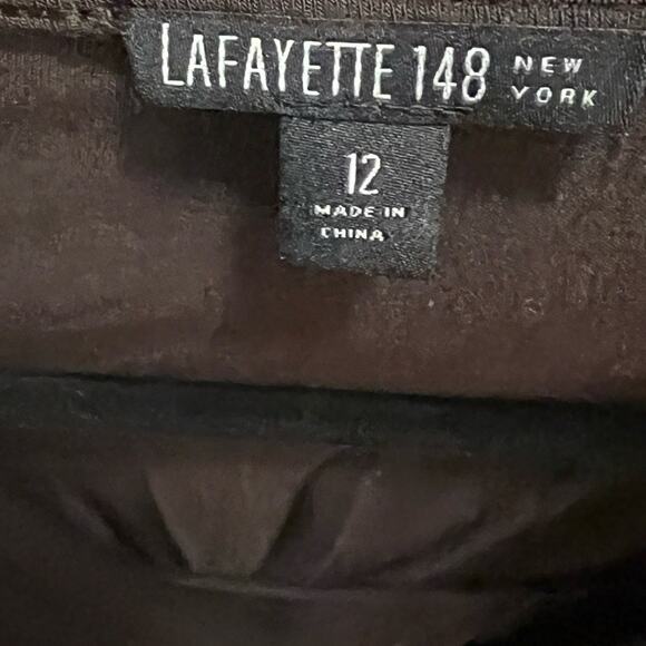 Lafayette 148 New York Brown Twist-front Scoop Neck Midi Dress - Size 12 - Picture 4 of 8